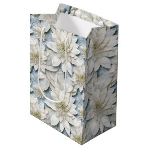 Sac Cadeau Moyen Fleurs de Lotus Bleues Blances