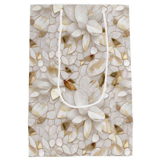 Sac Cadeau Moyen Fleurs de Lotus Or Blanc (Dos)