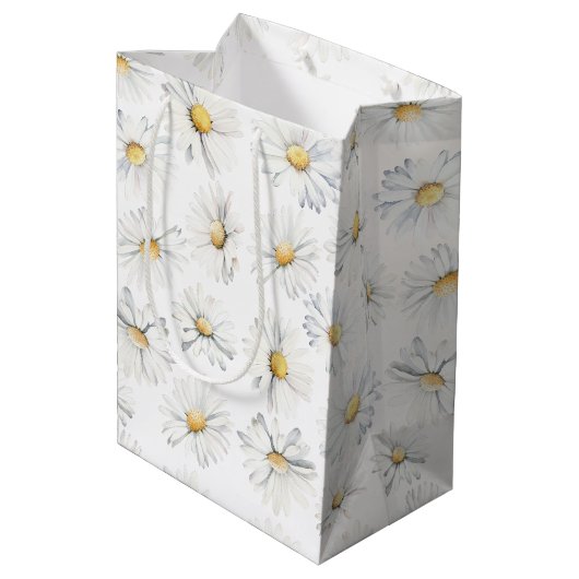 Sac Cadeau Moyen Fleurs de marguerite blanche Boho aquarelle botani (Dos Angle)