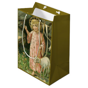Sac Cadeau Moyen Fleurs de Pâques d'agneau de croix d'enfant de