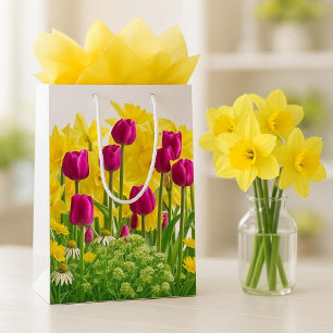 Sac Cadeau Moyen Fleurs de printemps / Bouquet de jonquilles, tulip