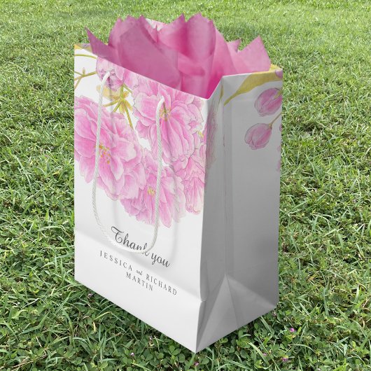 Sac Cadeau Moyen Fleurs de printemps rose art mariage merci