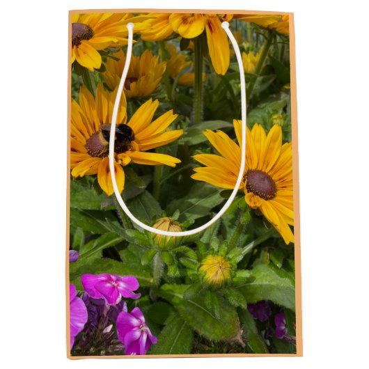 Sac Cadeau Moyen Fleurs de Rudbeckia jaune Pink Phlox et abeille (Devant)
