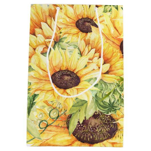 Sac Cadeau Moyen Fleurs de soleil en aquarelle Vert Sacs-cadeaux mo (Dos)