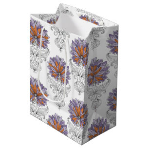Sac Cadeau Moyen Fleurs de style d'art abstrait en gribouillis viol