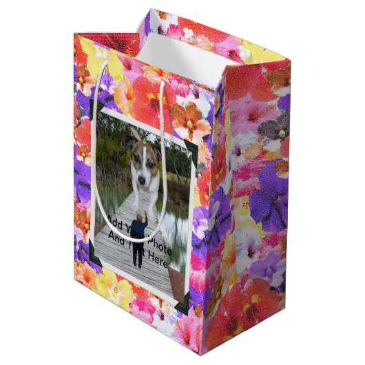 Sac Cadeau Moyen Fleurs d'Hibiscus en mosaïque, (Dos Angle)