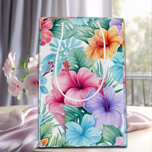 Sac Cadeau Moyen Fleurs et feuilles tropicales