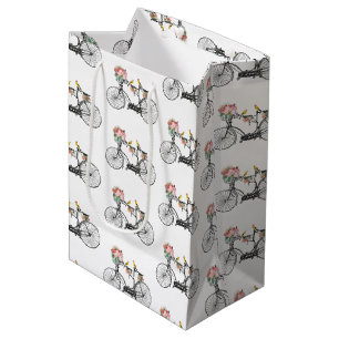Sac Cadeau Moyen Fleurs et oiseaux Vintages romantiques