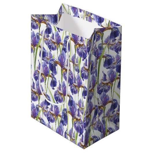 Sac Cadeau Moyen Fleurs Iris Violettes (Devant Angle)