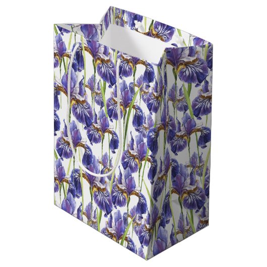 Sac Cadeau Moyen Fleurs Iris Violettes (Dos Angle)