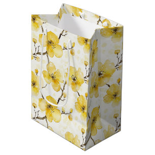 Sac Cadeau Moyen Fleurs Jaunes Dorées Baby Shower de Mariée