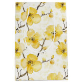 Sac Cadeau Moyen Fleurs Jaunes Dorées pour une Mariée (Devant)