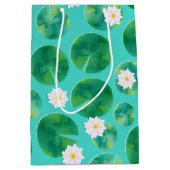 Sac Cadeau Moyen Fleurs Lys d'Eau Blanche & Motif Lily Pad (Devant)