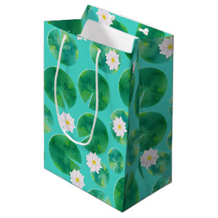 Sac Cadeau Moyen Fleurs Lys d'Eau Blanche & Motif Lily Pad