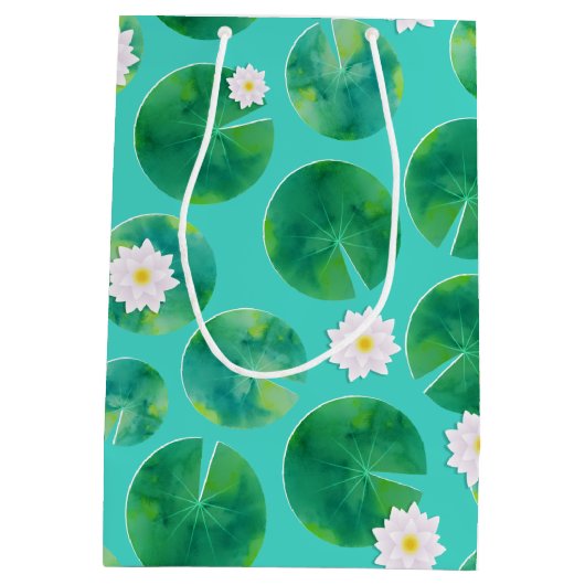Sac Cadeau Moyen Fleurs Lys d'Eau Blanche & Motif Lily Pad (Dos)
