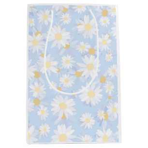 Sac Cadeau Moyen Fleurs marguerites blanches Classy Design Bleu bot