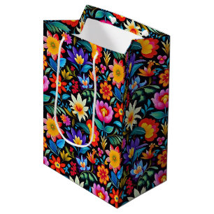 Sac Cadeau Moyen Fleurs mexicaines de fiesta carrelées