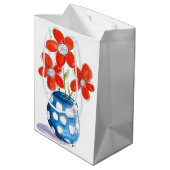 Sac Cadeau Moyen Fleurs orangées Whimsical dans Vase Bleu (Dos Angle)