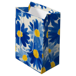 Sac Cadeau Moyen Fleurs peintes bleu et jaune