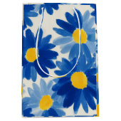 Sac Cadeau Moyen Fleurs peintes bleu et jaune (Devant)