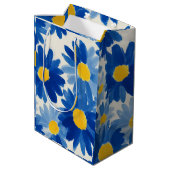 Sac Cadeau Moyen Fleurs peintes bleu et jaune (Dos Angle)