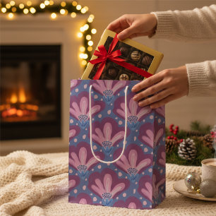 Sac Cadeau Moyen Fleurs peintes rose et bleu avec des points