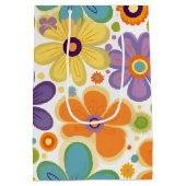 Sac Cadeau Moyen Fleurs rétro Lilac orange et vert (Dos)