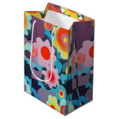 Sac Cadeau Moyen Fleurs rétro mod (Devant Angle)