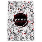 Sac Cadeau Moyen Fleurs Rétro Noir Et Blanc Monographiées (Devant)