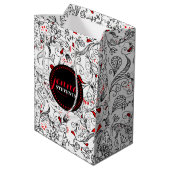 Sac Cadeau Moyen Fleurs Rétro Noir Et Blanc Monographiées (Dos Angle)