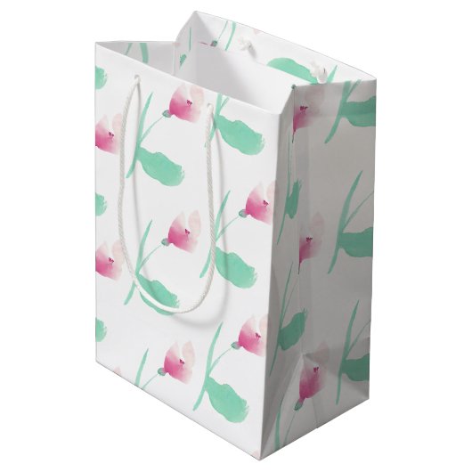 Sac Cadeau Moyen Fleurs roses joli abstrait (Dos Angle)