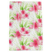 Sac Cadeau Moyen Fleurs roses sur blanc (Dos)