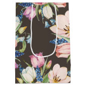 Sac Cadeau Moyen Fleurs roses sur Brown (Dos)