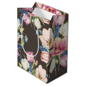 Sac Cadeau Moyen Fleurs roses sur Brown (Dos Angle)