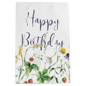 Sac Cadeau Moyen Fleurs sauvages d'anniversaire en blanc (Devant)