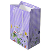 Sac Cadeau Moyen Fleurs sauvages D'Anniversaire Sur En vichy Violet (Dos Angle)