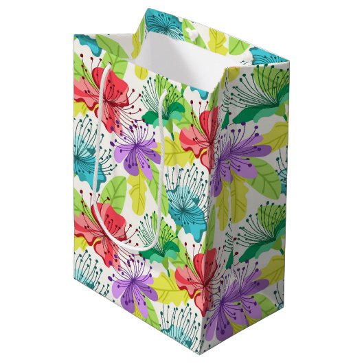 Sac Cadeau Moyen Fleurs tropicales sans couture motif (Devant Angle)