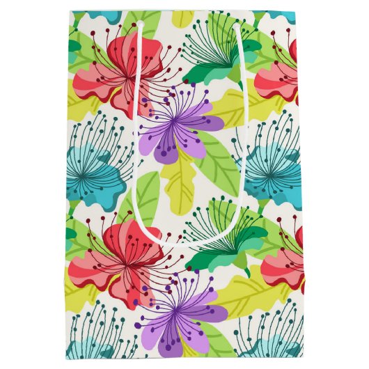 Sac Cadeau Moyen Fleurs tropicales sans couture motif (Dos)