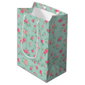 Sac Cadeau Moyen Fleurs Turquoise rose Dainty Floral (Devant Angle)
