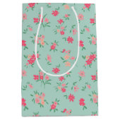 Sac Cadeau Moyen Fleurs Turquoise rose Dainty Floral (Devant)