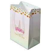 Sac Cadeau Moyen Fleurs Unicorne Magique & Confetti Or (Dos Angle)