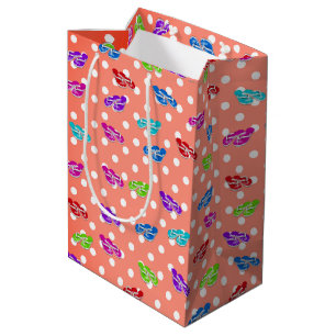 Sac Cadeau Moyen Flip-flops sur Polka Dot Wrapping Papier Med