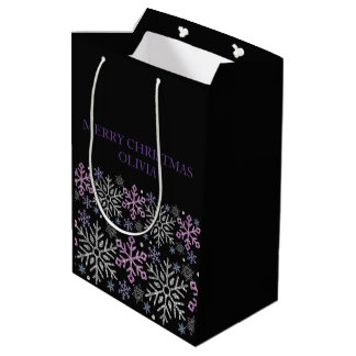 Sac Cadeau Moyen Flocon de neige Noël Violet Argent