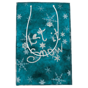 Sac Cadeau Moyen Flocons de Neige Bleus Argentés Mystiques Laissez