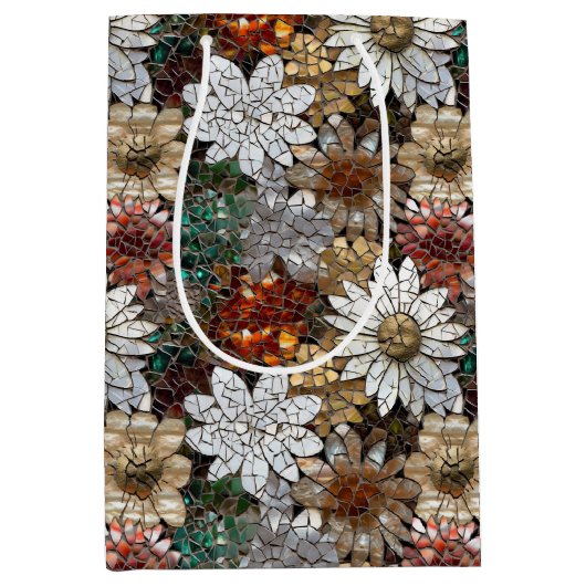 Sac Cadeau Moyen Floral blanc rouge or (Devant)