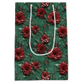 Sac Cadeau Moyen Floral de Roses rouges vertes (Dos)