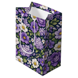 Sac Cadeau Moyen floral lilas