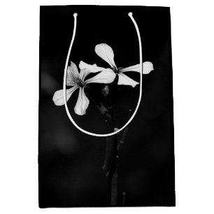 Sac Cadeau Moyen floral noir et blanc minimal
