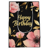 Sac Cadeau Moyen Floral rose or noir Anniversaire (Dos)