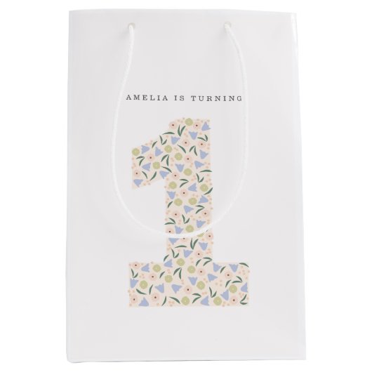 Sac Cadeau Moyen Floral Un premier Invitation d'anniversaire (Devant)
